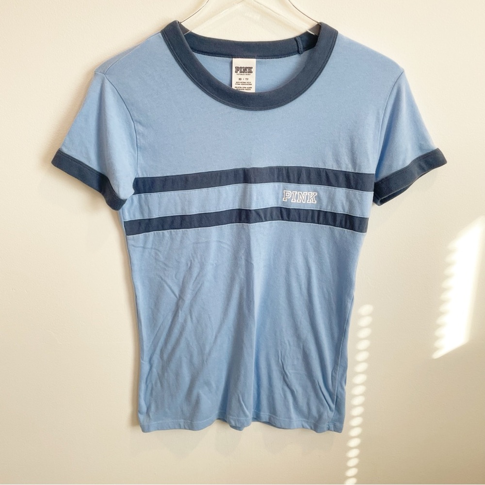 Victoria’s Secret PINK brand Blue Ringer Short Sleeve T Shirt Top